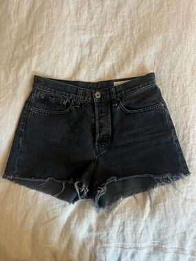 rag & bone Maya Washed Black High-Rise Frayed Denim Shorts